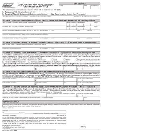 Reg 227 Application For Replacement Or Transfer Of Title Finder Doc