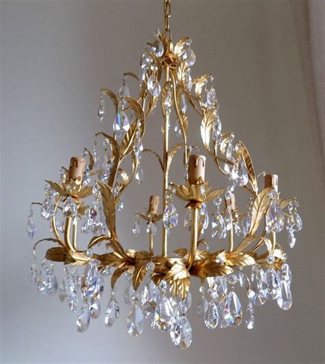 Gold Leaf Birdcage Crystal Chandelier 6 Arms Lorella Dia