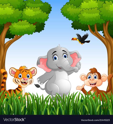 Cartoon animals in the jungle Royalty Free Vector Image