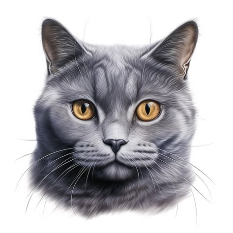 Pintura De Un Gato Gris Con Ojos Amarillos Sobre Un Fondo Blanco Ai