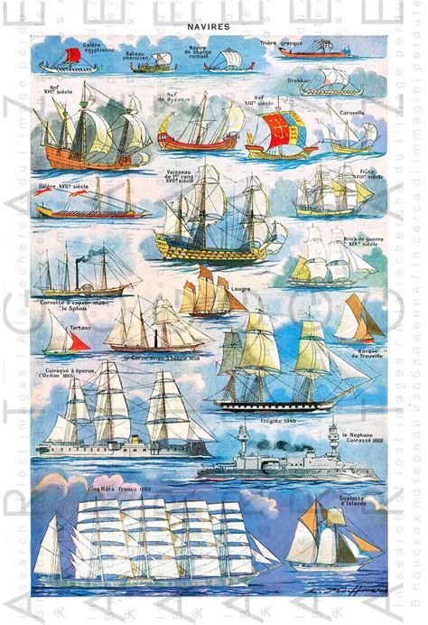 Sailing Ships Vintage Sailing Poster 1900s Larousse Etsy