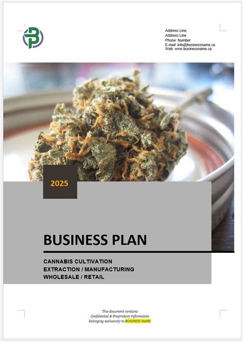 Cannabis Cultivation Extraction Manufacturing Wholesale Andor Retail Business Plan Template