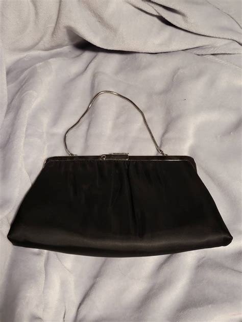 Vintage Ande Black Satin Clutch Purse With Metal Strap Etsy