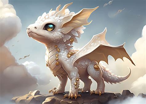 White And Gold Baby Dragon Poster By Misty Allen Displate