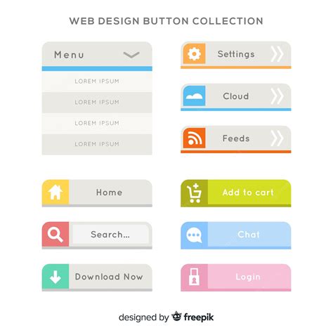 Free Vector Colorful Web Design Button Collection With Flat Design