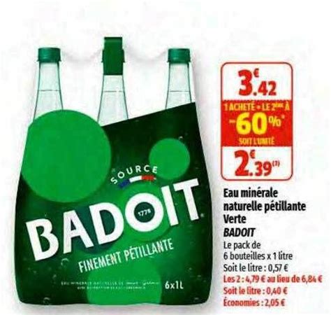 Promo Eau Min Rale Naturelle P Tillante Verte Badoit Chez Coccinelle