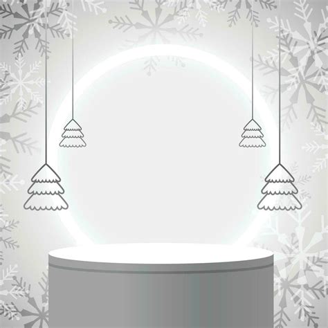 Merry Christmas Banner With Product Display Cylindrical Shape And Christmas Tree Paper Cut Style