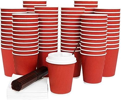 Amazon Galashield 100 Pack Hot Paper Disposable Coffee Cups With Lids 12 Oz Ripple With