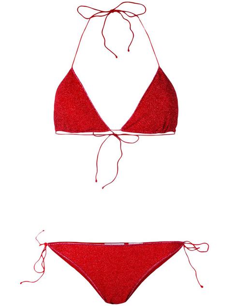 Oséree Synthetic Lurex Triangle Bikini in Red Lyst Canada