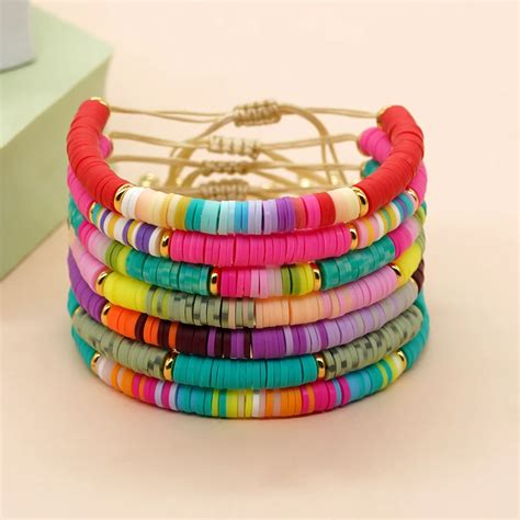 Go Boho Heishi Pulseras De Arcilla Coloridas Hechas A Mano Cuentas