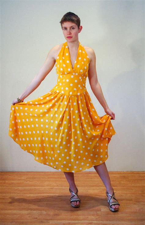 80s Halter Sundress S Yellow Polka Dot Vintage R K Etsy Halter