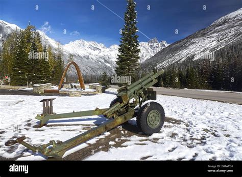 Rogers Pass Monument Artillery Canon Used To Control Avalanches With Snowy British Columbia