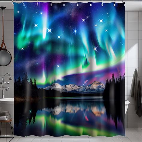 Northern Lights Aurora Borealis Lake Landscape Shower Curtain Vibrant