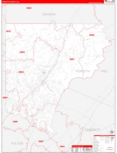 Forsyth County Ga Zip Code Wall Map Red Line Style By Marketmaps