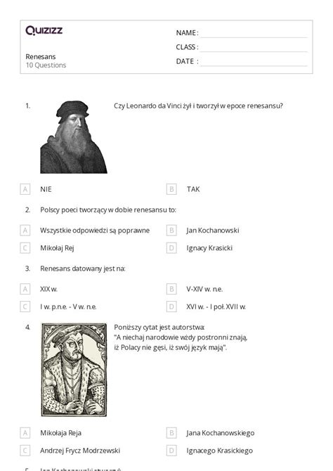 Ponad Renesans Arkuszy Roboczych Dla Klasa W Quizizz Darmowe I