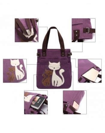 Women Canvas Handbag Kaukko Shoulder Bag Cat Big Tote Bag Purple