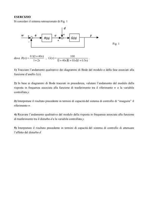 Esercizio 2 Sulle Prestazioni Di Un Sistema Di Controllo In Anello