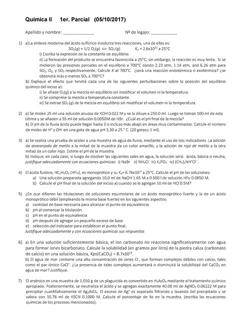 Modelo 1P a Química II Química II 1er Parcial 05 10 2017