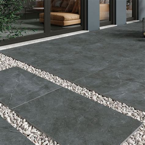 Amalfi Anthracite Dark Grey Porcelain Paving Slabs 900 X 600 X 20 Mm