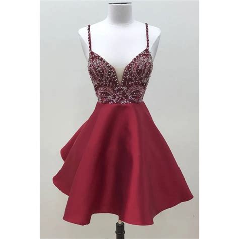 Vestido Corto De Regreso A Casa Con Tirantes Finos Burgundy Prom