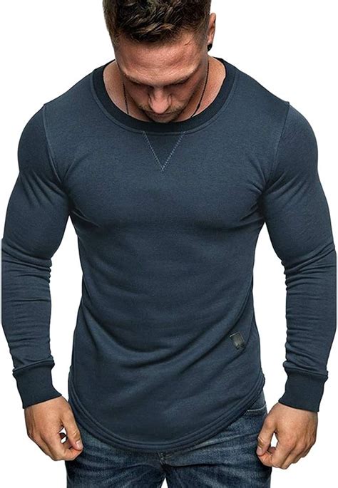 Hombre Camiseta B Sica De Manga Larga Cuello Redondo Slim Fit Camiseta