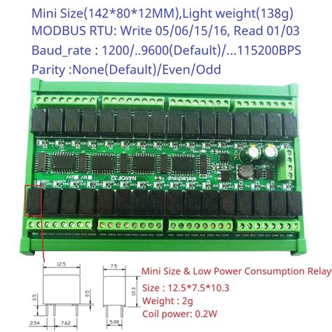 Mini DC 12V 24V 32CH Multifunction Modbus Rtu RS485 Relay Board 2A 0 2W