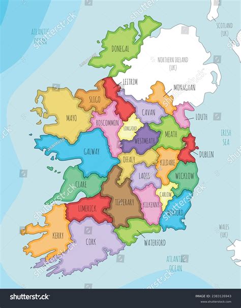 Vector Illustrated Map Ireland Counties Administrative Stock Vector ...