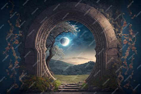 Premium Photo Magic Portal In Ancient Stone Arch Fairytale Background