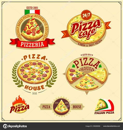 Conjunto Etiquetas Pizza Insignias Iconos Elementos Dise O Emblemas