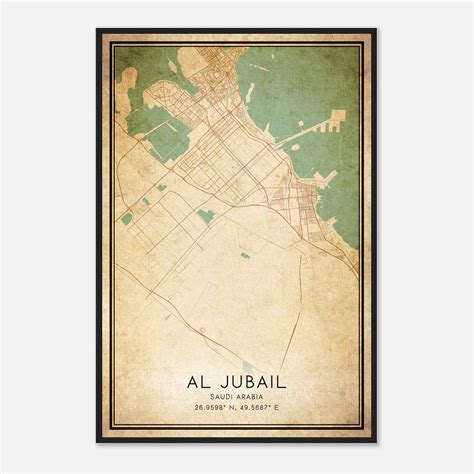 Vintage Al Jubail Saudi Arabia Map Poster, Al Jubail City Road Wall Art Print - Custom Maps ...