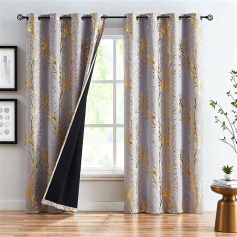 "Decoultimatex Foil Gold Tree Branch Blackout Curtains, Room Darkening ...