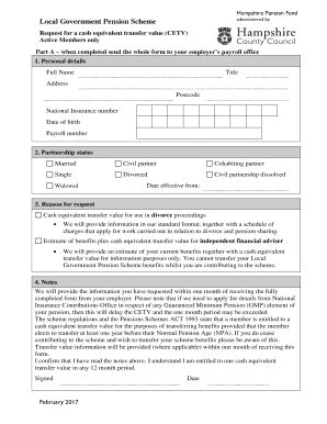 Fillable Online Hants Gov Request For A Cash Equivalent Transfer