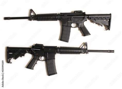 AR 15 Type Assault Weapon Isolated On White Background Left And Right