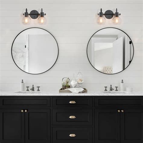 Olia Modern Black 3-Light Linear Bathroom Vanity Lights Globe Glass Wa ...