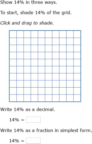 Ixl Represent Percents With Grid Models Decimals And Fractions 6th Grade Math