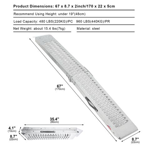 Ruedamann 67 L×8 7 W Steel Loading Ramp 480 Lbs Max Folding Ramp