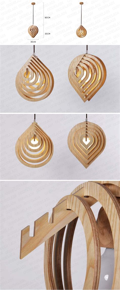 Nordic Wooden Tear Drop Pendant Hanging Chandelier 1 Lamp 2 Ways