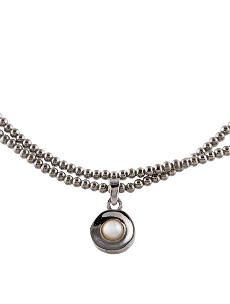 Givenchy Faux Pearl Multistrand Pendant Necklace Silver Tone Metal