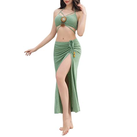 Celivon Womens Bikinis Swimsuit With Beach Cover Up Wrap Skirt Sarong Retro Floral Print Bikini