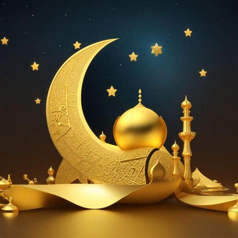 Premium Photo Vector D Golden Moon Ramadan Kareem Background