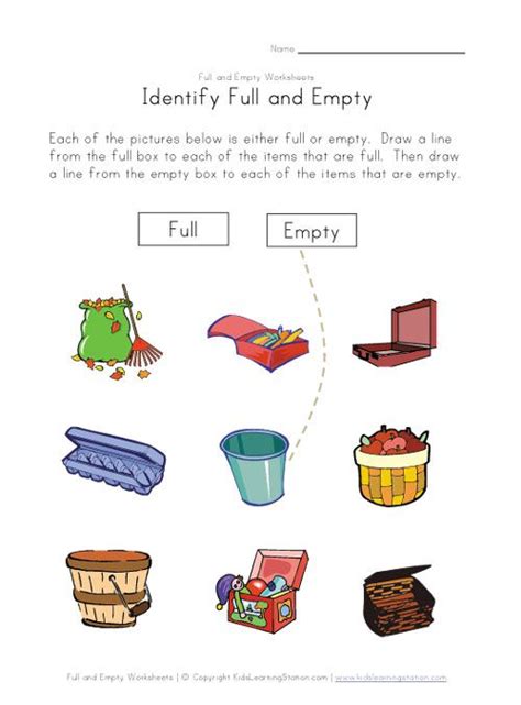 matching full  empty worksheet worksheets  kids kids math