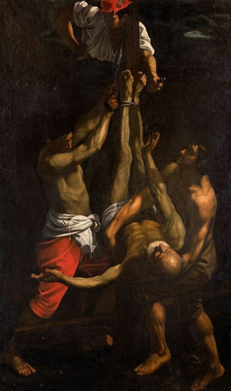 Pittore Caravaggesco Del XVII Secolo Crocifissione Di San Pietro