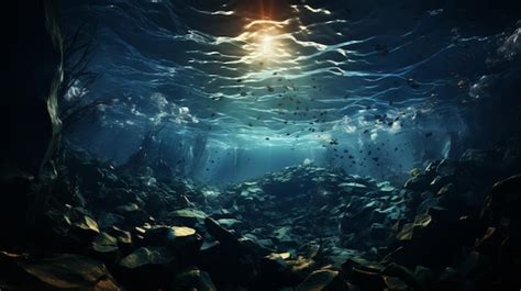 Premium AI Image | Dark blue ocean surface underwater