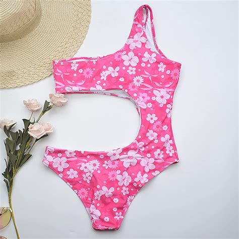 Conjunto De Ropa De Playa De Bikini De UNA Pieza Floral De Hombro De