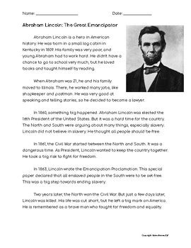 Abraham Lincoln Biography Worksheet Grades Hss