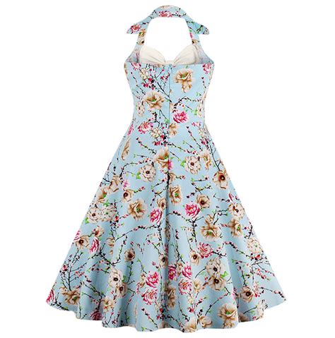 Vintage Sweetheart Floral Print Halter Cocktail Party Dress N12794