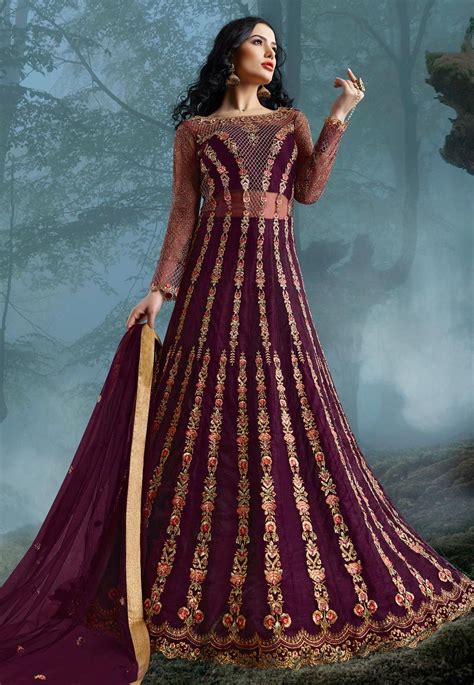 Purple Net Embroidered Floor Length Anarkali Suit Party Wear