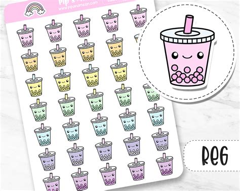 Bubble Tea Boba Stickers Tea Drink Sticker For Planners Cute Etsy