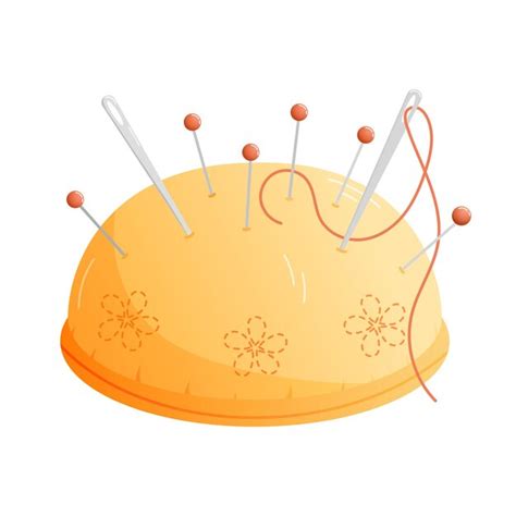 Alfileres de costura y aguja con hilo en alfiletero ilustración