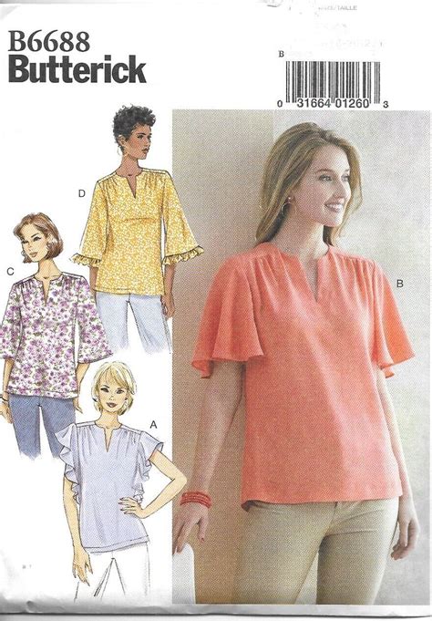 B66886 Misses Semi Fitted Tops Sizes 6 14 New Uncut Butterick Pattern 6688 Ebay